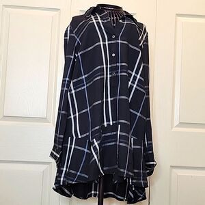 LED Black and White Plaid Tunic Blouse